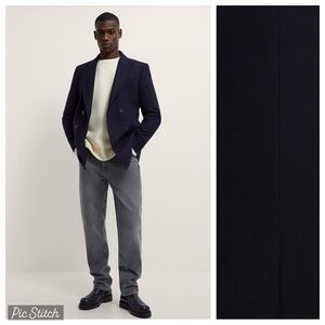NWT. Zara Man Navy Blue Wool Blend Double Breasted Coat/Blazer. Size M.